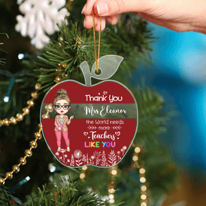 Personalised Cartoon Teacher Apple Shaped Acrylic Ornament with Text Title and Rope Appreciation Christmas Birthday Gift for Teachers