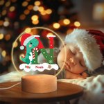 Personalised Santa Hat Dinosaur Initial LED Night Light with Name and Wooden Base Home Decor Christmas Gift for Kids