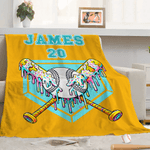 Personalised Ice Cream Dripping Baseball Soft Throw Blanket with Name and Number Home Decor Birthday Christmas Gift for Kids Sports Lovers