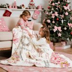 Personalised Pink Ballet Girl Christmas Tree Soft Throw Blanket with Name and Initial Home Decor Christmas Birthday Baby Shower Gift for Little Girl
