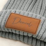 Personalised Multicolour Soft Pom-Poms Beanie Hat with Name Leather Patch from 2 Months to 5 Years Winter Daily Wear Baby Shower Gift for Baby Toddler