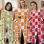 Personalized Cute Paw Checkerboard Print 1-4 Pet Photos Drawstring Long Pajama Pants with Name Birthday Gift for Pet Lovers Owner