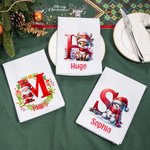 Gepersonaliseerd 100% Katoen Kerstservet met Naam en Krans Pinguïn Sneeuwpop Patroon Tafeldecoratie en Kerstcadeau voor Kinderen Familie en Vrienden