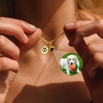 Personalized Photo Projection Necklace with Paw Print Engraved Pet Loss Memorial Jewelry Birthday Gift for Pet Lovers Owners