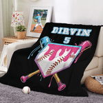 Personalised Ice Cream Dripping Baseball Soft Throw Blanket with Name and Number Home Decor Birthday Christmas Gift for Kids Sports Lovers