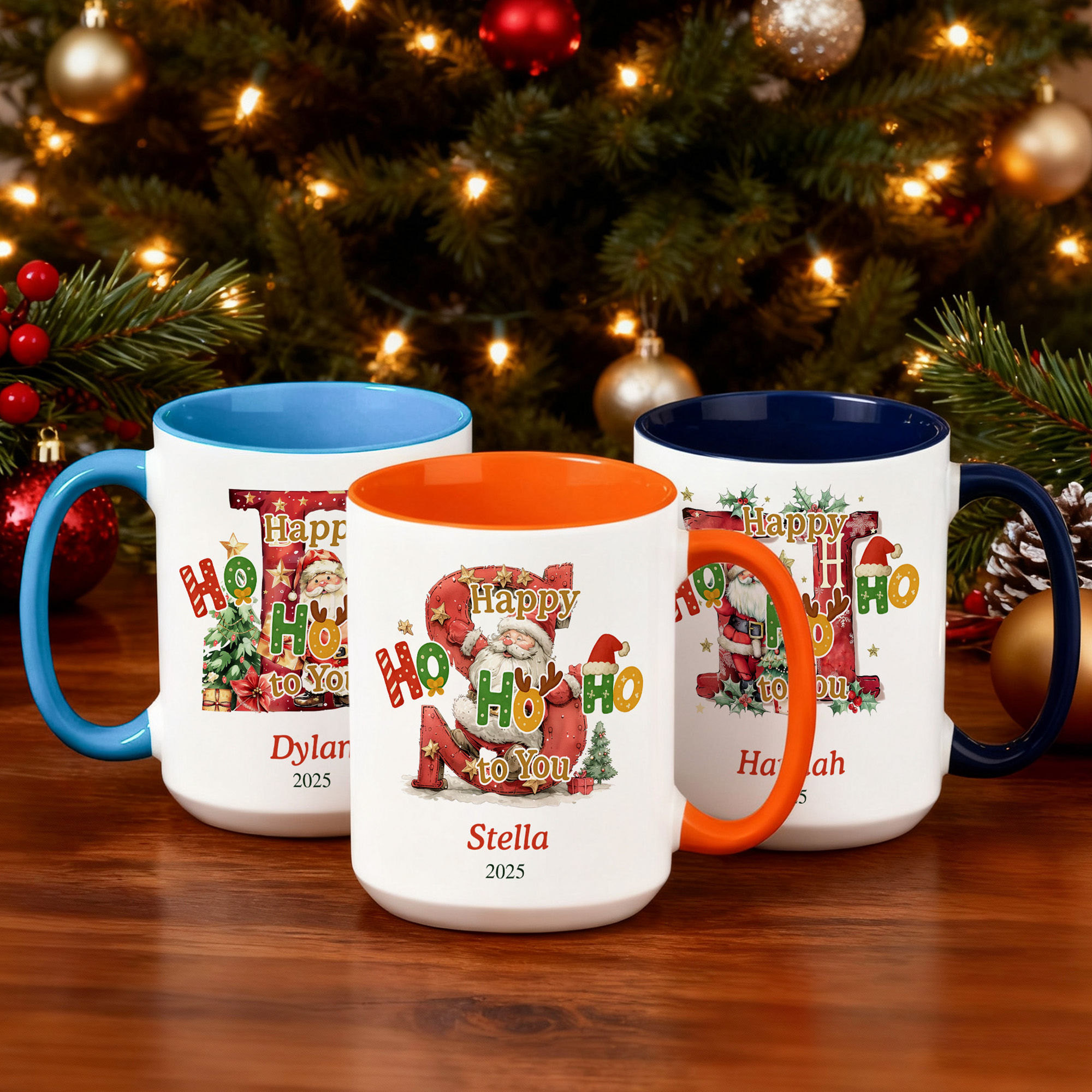 Tasse en céramique personnalisée Happy HoHoHo to You Christmas Santa Claus Initial Mug with Name Christmas Gift for Family Kids