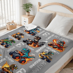 Personalized Multicolor Truck Dinosaur Soft Throw Blanket with Name and Initial Home Decor Birthday Gift for Kids Dinosaur Lovers Boys