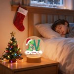 Personalised Santa Hat Dinosaur Initial LED Night Light with Name and Wooden Base Home Decor Christmas Gift for Kids
