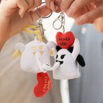 Personalized Love Heart Glow-In-The-Dark Cute Boo Plush Angel Devil Keychain with Name and Text Halloween Gift for Couples Girlfriend