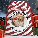 Personalized Reindeer Snowflake Striped Christmas Gift Bag with Photo Christmas Gift for Boys Girls