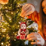 Ornamento acrilico personalizzato con il volto del bambino con nome e anno Decorazione per la casa Regalo di Natale per bambini