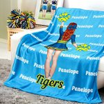 Personalized Cheerleading Cartoon Character Multicolor Soft Throw Blanket with Name Senior Night Game Day Team Gift for Cheerleaders Coaches