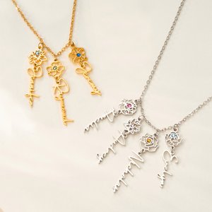 Personnalisé 1-8 Fleur de naissance Collier de pierres de naissance avec nom Bijoux délicats Anniversaire Cadeau de Noël pour Grand-mère Maman Femmes