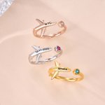 Personalised Birthstone Engraving Text  Airplane Open Ring Birthday Anniversary Gift for Travel Lovers Pilot Mom Flight Attendants