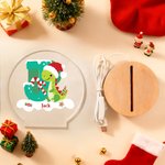 Personalised Santa Hat Dinosaur Initial LED Night Light with Name and Wooden Base Home Decor Christmas Gift for Kids