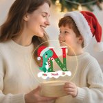Personalised Santa Hat Dinosaur Initial LED Night Light with Name and Wooden Base Home Decor Christmas Gift for Kids