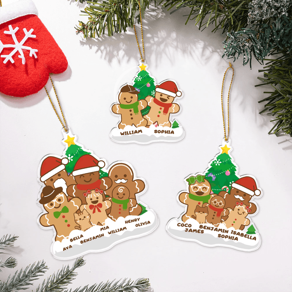 Personalized 1-8 Gingerbread Men Acrylic Ornament with Names Christmas Tree Decor Christmas Gift for Kids Family