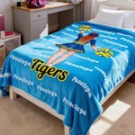 Personalized Cheerleading Cartoon Character Multicolor Soft Throw Blanket with Name Senior Night Game Day Team Gift for Cheerleaders Coaches
