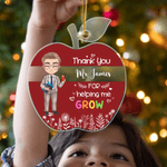 Personalized Cartoon Teacher Apple Shaped Acrylic Ornament with Text Title and Rope Appreciation Christmas Birthday Gift for Teachers