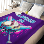 Personalised Ice Cream Dripping Baseball Soft Throw Blanket with Name and Number Home Decor Birthday Christmas Gift for Kids Sports Lovers