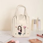 Bolso de maquillaje portátil personalizado en cuero PU con nombre flor de nacimiento y personaje animado regalo de cumpleaños para mujeres