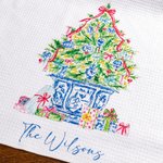 Personalized Chinoiserie Christmas Tree Design Soft Waffle Tea Towel with Text Christmas Anniversary Gift for Family Friends