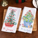 Personalized Chinoiserie Christmas Tree Design Soft Waffle Tea Towel with Text Christmas Anniversary Gift for Family Friends