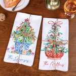 Personalized Chinoiserie Christmas Tree Design Soft Waffle Tea Towel with Text Christmas Anniversary Gift for Family Friends