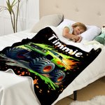Personalized Big Wheel Off-Road Truck Soft Throw Blanket with Name Home Decor Birthday Christmas Gift for Children Boys Truck Lovers