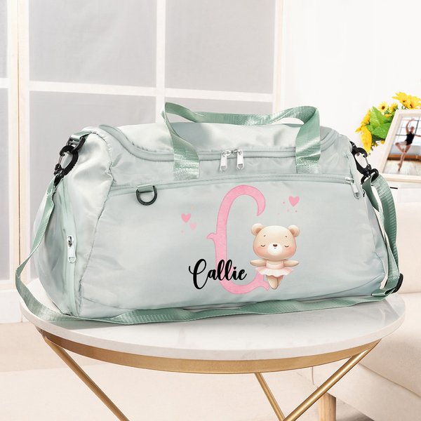 Borsa da viaggio personalizzata con nome iniziale della ballerina con scomparto per le scarpe e tracolla Regalo di compleanno per gli amanti del balletto