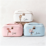 Personalised Birth Flower Multicolor PU Leather Makeup Bag with Name Travel Essential Christmas Birthday Gift for Sisters Friends