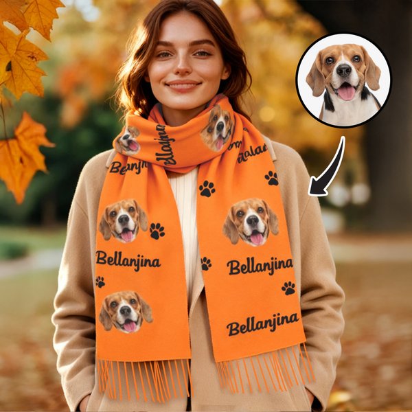 Personalized Dog Cat Face Photo Multicolour Soft Warm Scarf with Name Daily Wear Winter Birthday Christmas Gift for Pet Lovers