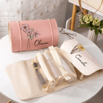 Personalizzato fiore di nascita Dainty PU borsa per il trucco in pelle con nome viaggio essenziale uso quotidiano regalo di compleanno per le donne
