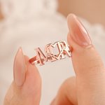Personalized Couple Initial Ring with Heart and Text Dainty Jewelry Engagement Bridal Anniversary Birthday Gift for Women Girls
