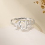 Personalized Couple Initial Ring with Heart and Text Dainty Jewelry Engagement Bridal Anniversary Birthday Gift for Women Girls