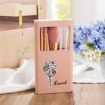 Personalised Birth Flower Bouquet 5 Pcs Makeup Brush Storage Box Set with Name and Mirror Christmas Birthday Wedding Gift for Ladies Girls