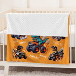 Personalized Dinosaur Truck Adventure Design Soft Throw Blanket with Name Home Decor Christmas Birthday Gift for Kids Dinosaur Truck Lovers