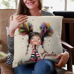 Fodera per cuscino personalizzata con nome e disegno di ragazza carina e stravagante regalo per compleanni e occasioni speciali per ragazze e donne