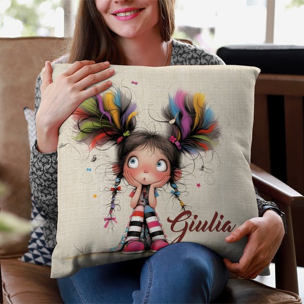 Fodera per cuscino personalizzata con nome e disegno di ragazza carina e stravagante regalo per compleanni e occasioni speciali per ragazze e donne