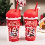 Personalized Reindeer Initial Snowflake 20 oz Cup with Matching Santa Hat Lid and Name Christmas Holiday Party Gift for Family Kids