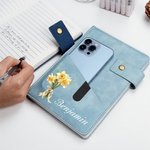 Personalized Multicolor Birth Flower Bouquet PU Leather A5 Notebook with Name and Front Pocket Daily Use Christmas Gift for Office Workers Family