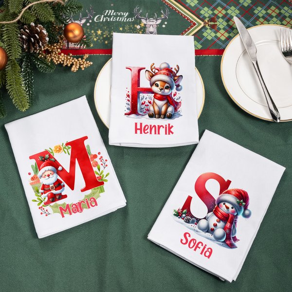 Personlig och praktisk julservett i 100 procent bomull med namn perfekt som julborddekoration och julklapp för barn familj och vänner