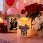 Personalized Cartoon Hugging Couple Flameless LED Battery Candle with Name Valentine's Day Anniversary Gift for Couple