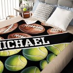 Personalised Baseball Football Soccer Ball Sports Soft Throw Blanket with Text Game Day Birthday Gift for Kids Sports Lovers