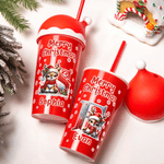 Personalized Reindeer Initial Snowflake 20 oz Cup with Matching Santa Hat Lid and Name Christmas Holiday Party Gift for Family Kids
