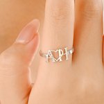 Personalized Couple Initial Ring with Heart and Text Dainty Jewelry Engagement Bridal Anniversary Birthday Gift for Women Girls