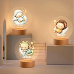 Personalized Star Heart Flower Cute Sleepy Animal Acrylic LED Night Light with Name Date and Wooden Base Birthday Christmas Gift for Kids