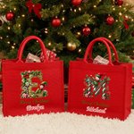 Sac en toile de jute rouge avec nom et initiales Cadeau de fête de Noël pour les enfants