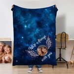 Personalized Starry Sky Angel Wing Photo Soft Throw Blanket with Text Remembrance In Loving Memory Sympathy Gift for Loss of Loved One