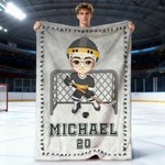 Personalised Cartoon Character Soft Throw Blanket with Name Home Decor Birthday Christmas Birthday Game Gift for Ice Hockey Players  Lovers